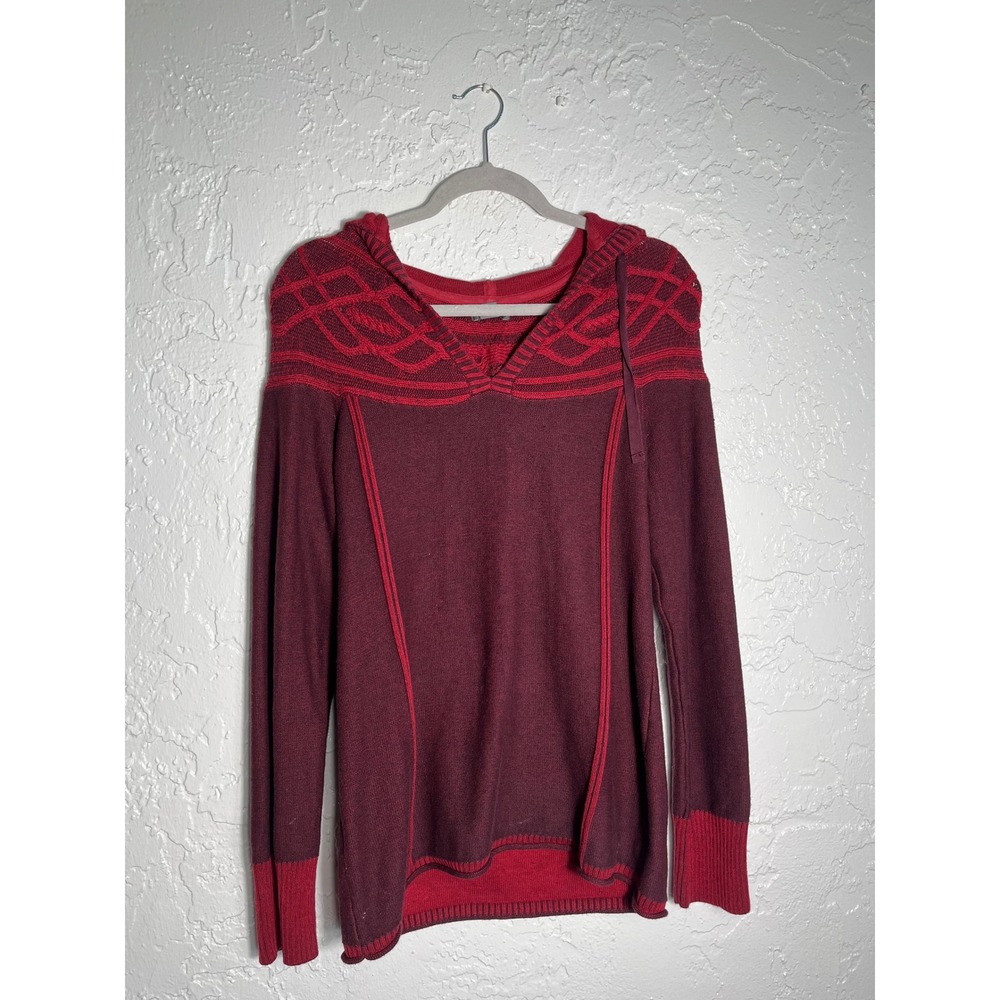Eddie Bauer Women's Small Red Burgundy Hooded Cotton Blend Sweater Pullover